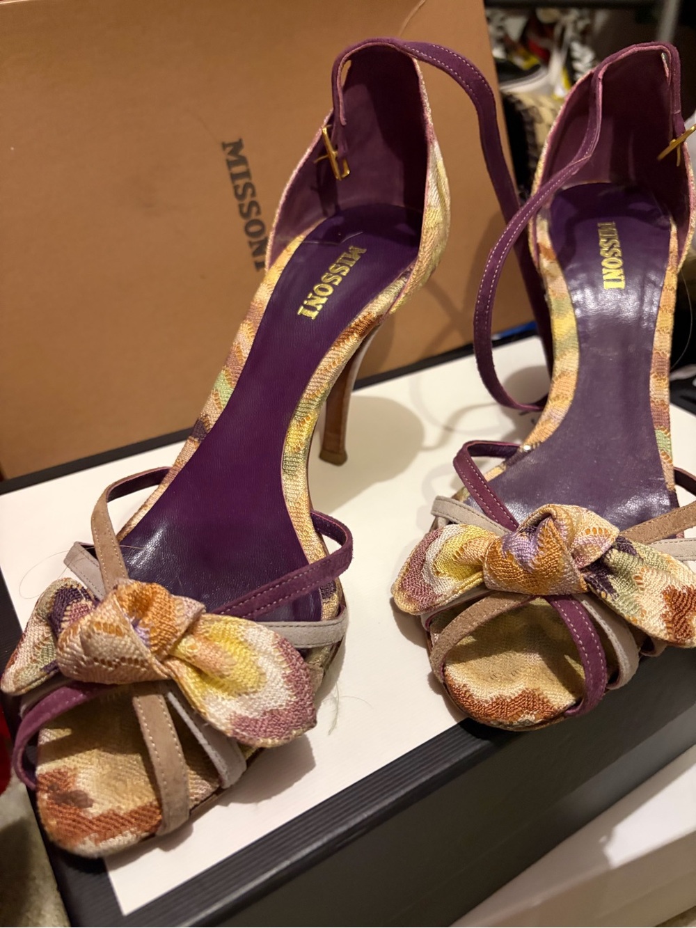 Missoni Multicolor Floral Knot Slingback Heels - Purple Insole
